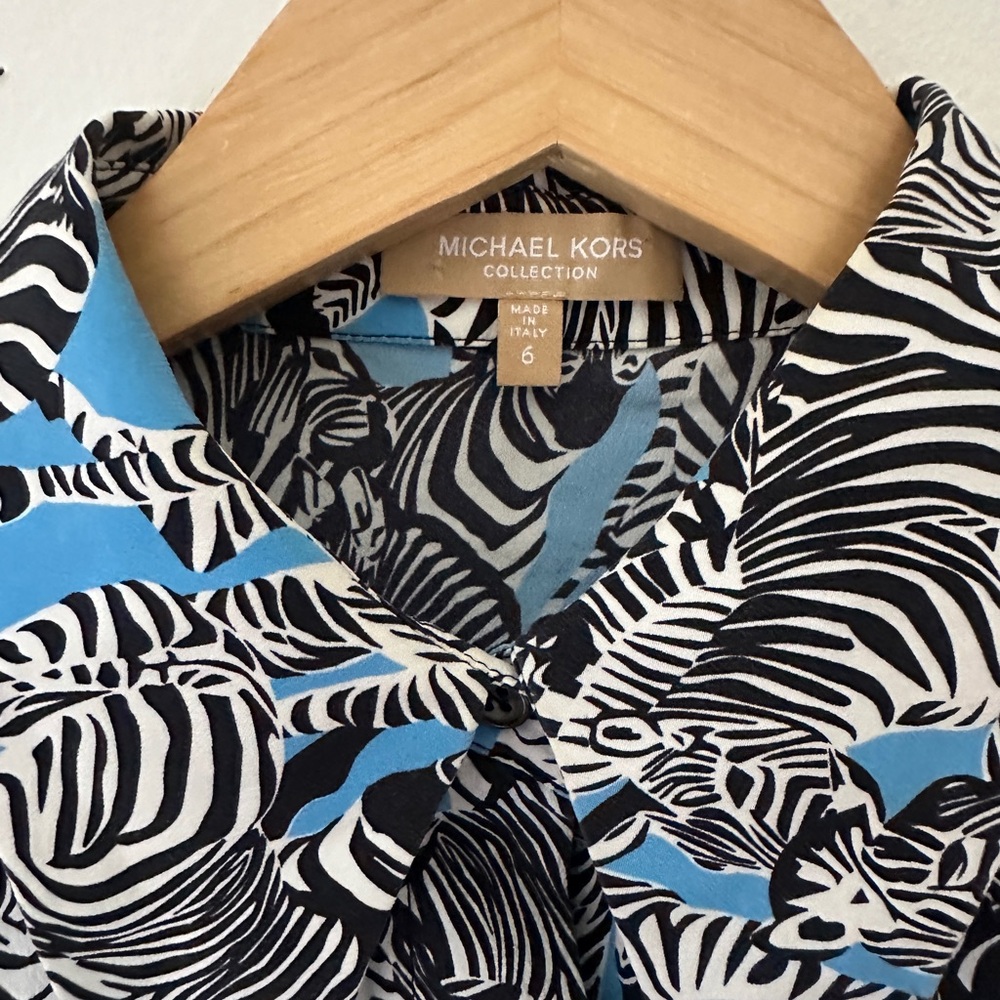 Michael Kors Blue and Black Zebra Print Blouse - Picture 2 of 5